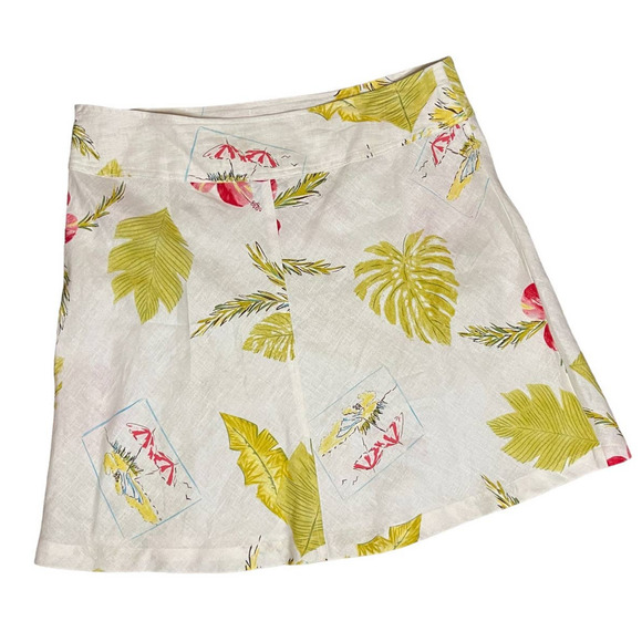 Uniform-John Paul Richard Skirt Pure Linen White Size 14 Tropical‎ Floral A-Line - Picture 4 of 9